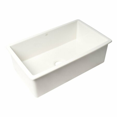 ALFI BRAND White 32 inch x 19 inch Single Bowl Fireclay Undermount / Drop In Fireclay Kitchen Sink ABF3219SUD-W